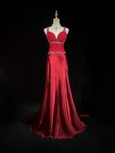 Classy Mermaid Sweetheart Straps Red With Beading Folds Sleeveless Long Formal Dress Gown Prom Dresses N2449