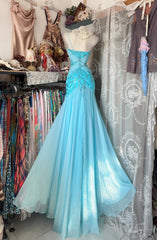 Classy Prom Dresses Mermaid Spaghetti Strap Blue Chiffon Sleeveless Formal Evening Outfits N3780