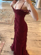 Pretty Mermaid Off The Shoulder Burgundy Slit Long Prom Dresses Formal Evening Dress N1622