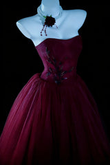 Modest Prom Dresses Ball Gown Sweetheart Burgundy Tulle With Beads Long Quince Dress N2962