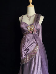 Vintage Prom Dresses Inspo Mermaid Spaghetti Strap Grape Satin 90s With Beaded Formal Gowns N3350