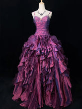 Vintage Prom Dresses Inspo Ball Gown Spaghetti Strap Purple Tulle Tiered Layers 80s With Beaded Formal Gowns N3357
