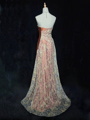 Modest Prom Dresses Mermaid Spaghetti Strap Gold Lace With Beading Long Evening Outfits N3462