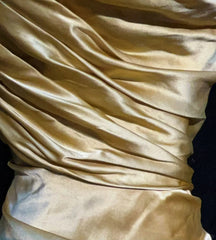 Modest Prom Dresses Mermaid Halter Gold Satin With Beading Lace Long Formal Evening Dress N3865