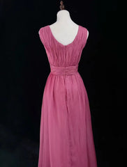 Evening Dress A line V Neck Pink Chiffon Party Graduation Prom Dresses for Special Occasions Robe N2464