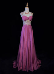 Beautiful Prom Dresses A Line Sweetheart Hot Pink With Beaded Bodice Chiffon Long Evening Outfits N3349