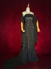 Vintage Prom Dresses 90s Mermaid Spaghetti Strap Black Tie With Silver Beading Long Semi Formal Evening Dress N3666