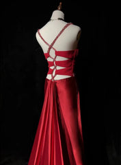 Classy Mermaid Sweetheart Straps Red With Beading Folds Sleeveless Long Formal Dress Gown Prom Dresses N2449