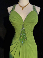 Modest Prom Dresses Mermaid Halter Olive Green With Beading Long Evening Outfits N3457