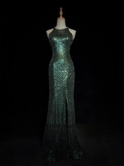 Sparkly Prom Dresses Inspo Mermaid 90s Jewel Neck Dark Green With Split For Women Formal Dress N3271
