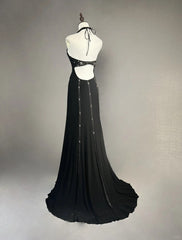 Vintage Prom Dresses Mermaid Halter Little Black Tie Dress With Ruffles Long Evening Outfits N3446