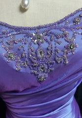 Simple Prom Dresses Sheath Spaghetti Strap Lilac Floor Length Taffeta Formal Evening Dress N3696