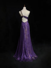 Vintage Prom Aesthetic Dresses A Line One Shoulder Purple Chiffon With Beading Long Formal Dance Dress N3014