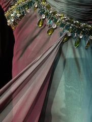 Vintage Prom Aesthetic Dresses A Line Spaghetti Strap Green Chiffon Long Formal Dress N3017