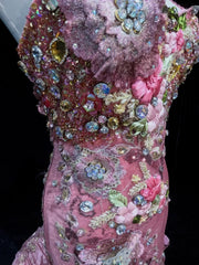 Beautiful Prom Dresses Mermaid Spaghetti Strap Pink With Flowers Beading Long Evening Outfits N3318