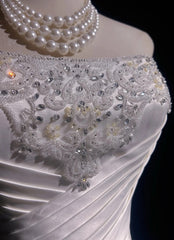Vintage 90s Prom Dresses Mermaid Strapless White Chiffon With Ruffled Beads Long Prom Gown N3036