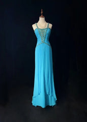Vintage Prom Dresses A Line Halter Blue Chiffon With Beading Cape Formal Evening Outfits N3853