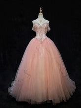 Princess Prom Dresses Inspo Ball Gown Pink Tulle Long With Beading Formal Gowns N3392
