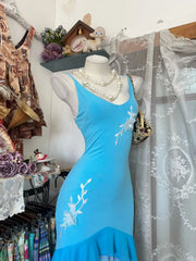 Vintage Mermaid Blue Spaghetti Strap Chiffon Sleeveless Formal For Women Girls Teens Prom Dresses N2250