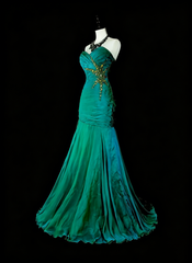 Vintage Mermaid Sweetheart Green Satin With Beads Long Gowns Formal 18th Birthday Party Prom Dresses N1751