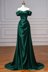 Navy Prom Dress Blue Off The Shoulder Formal Dress with Detachable Train N1853