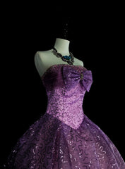 Beautiful Prom Dresses Ball Gown Purple Strapless Tulle With Bow-knot Long Evening Outfits N3421