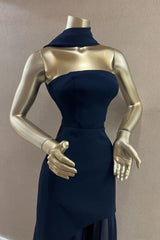 Elegant Mermaid Strapless Navy Blue With Scarf Winter Long Formal Ideas Prom Evening Dress Dinner Outfits Party Gowns For Women AB2024
