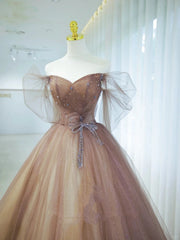Elegant Ball Gown Off The Shoulder Tulle Long Formal Dress 18th Birthday Prom Dresses N2852