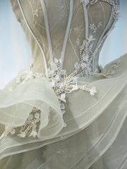 Elegant Ball Gown Strapless Gray With Appliqued Tulle Long Formal Dress Birthday Prom Dresses N2854