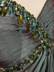 Vintage Prom Aesthetic Dresses A Line Spaghetti Strap Green Chiffon Long Formal Dress N3017