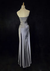 Modest Prom Dresses Mermaid Spaghetti Strap Grey Satin Long Evening Outfits N3471