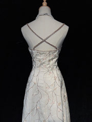 Beautiful Prom Dresses A line Spaghetti Strap White Satin With Beaded Long Formal Evening Outfits N3677