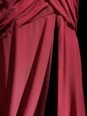 Vintage Mermaid 2000s Spaghetti Strap Burgundy Chiffon With Pleated Formal Dress Long Prom Dresses N2577