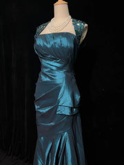 Beautiful Prom Dresses Mermaid Square Neck Teal Backless With Ruffled Bodice Long Evening Outfits N3363