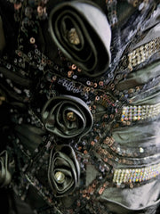 Modest Prom Dresses Mermaid Spaghetti Strap Grey Satin With 3D Flowers Formal Outfits N3653