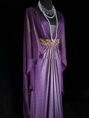Charming Prom Dresses A line Spaghetti Strap Purple Chiffon With Cape Long Formal Evening Dress N3897