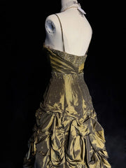 Vintage Prom Dresses Inspo Ball Gown Spaghetti Strap Olive Green With Beading For Women Formal Dress N3217