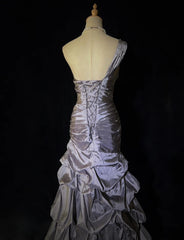Dreamy 90s Prom Dresses Mermaid One Shoulder Grey With Beading Formal Evening Outfits N3819