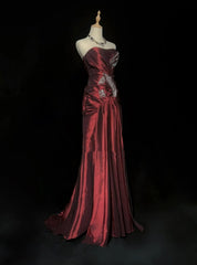 Glamour Prom Dresses Mermaid Strapless Burgundy With Beading Formal Evening Outfits N3834