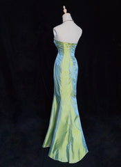 Vintage Prom Dresses Inspo Mermaid Strapless Sage Green Satin 90s With Beading For Women Formal Gowns N3330