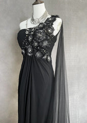 Charming Prom Dresses Mermaid One Shoulder Black Tie Dress With Beaded Long Formal Evening Outfits N3699