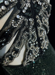 Sparkly Prom Dresses Inspo Mermaid 90s Jewel Neck Dark Green With Split For Women Formal Dress N3271