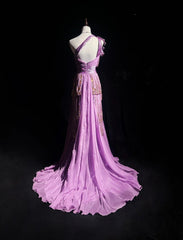 Vintage Prom Dresses Inspo A Line One Shoulder Lilac Chiffon 1990s With Beading Formal Gowns N3324