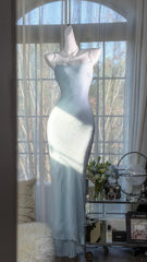 Elegant Prom Dresses Mermaid Spaghetti Strap Light Sky Blue Chiffon Floor Length Formal Evening Outfits N3522