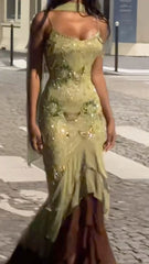 Sexy Prom Dresses Impress High Low Spaghetti Straps Sage Green Chiffon With Beads Semi Formal Graduation Party Dress For Teens High Schools AB1951