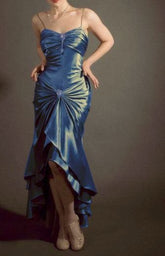 Elegant Spaghetti Strap Mermaid Satin Dark Green Long Prom Dress Gorgeous Evening Dress N1782