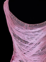 Elegant Prom Dresses Sheath One Shoulder Pink With Tassel Sleeveless Formal Evening Outfits N3788