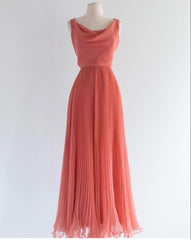 Modest A Line Coral Chiffon Pleated Spring Formal Dress Ankle Length Prom Dresses N2685
