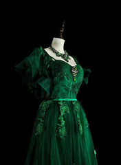 Vintage A line Spaghetti Strap Dark Green With Lace Beadings Long Prom Gown Party Wear Fashion Dresses N1827