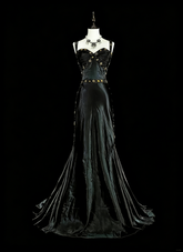 Vintage 1960s Mermaid Sweetheart Black With Straps Sleeveless Long Prom Formal Dresses N1591